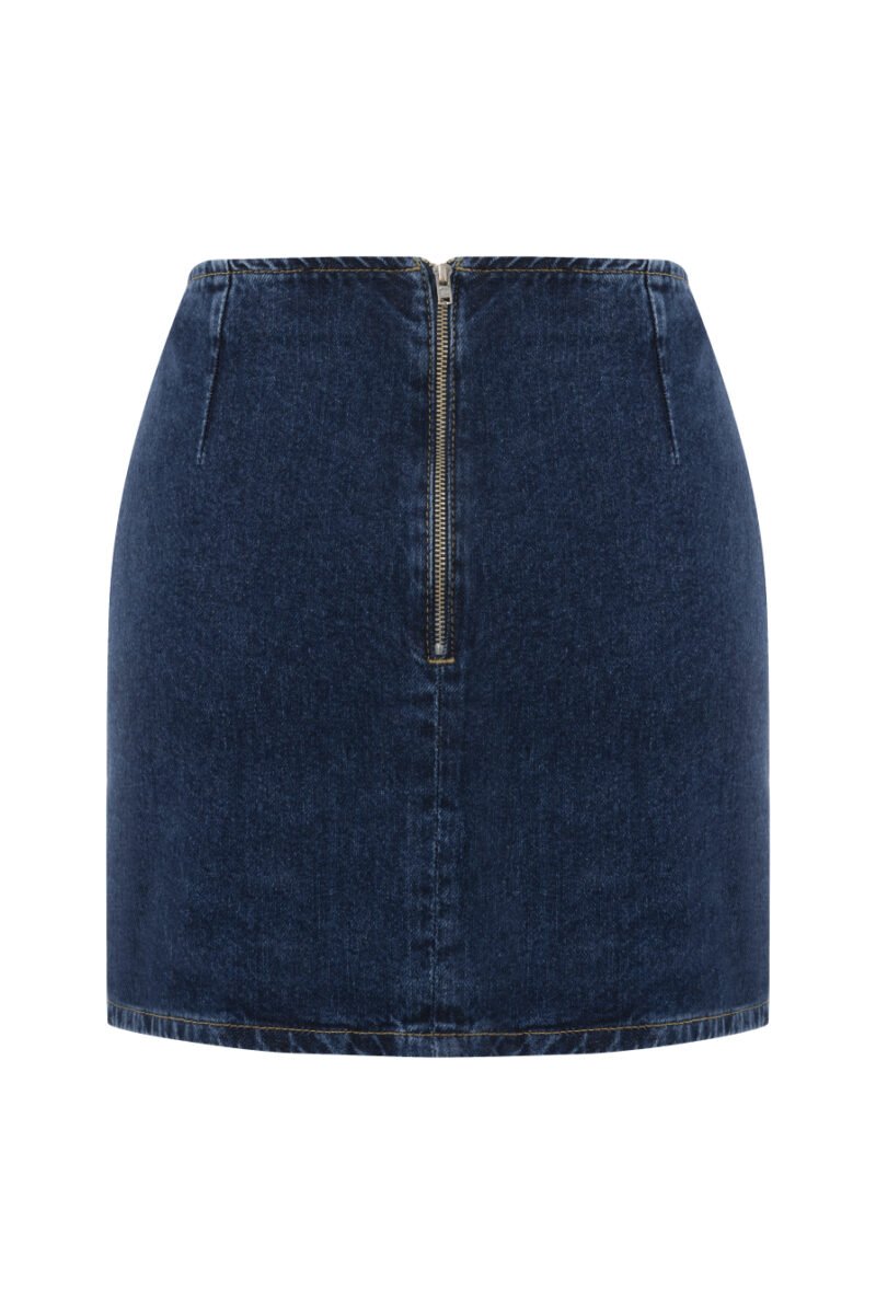 Çakımlı Lacivert Denim Mini Etek - Görsel 2